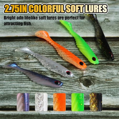 Fishing Soft Lures Paddle Tail Swim Baits Plastic Baits Crappie Walleye Trout Bass Fishing Baits for Jig Heads Saltwater/Freshwater 40PCS - color: Style A