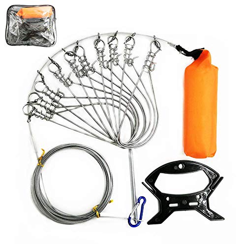5 in 1 Stainless Steel Fishing Stringer Live Fish Lock,Steel Ropes Large Fish Lock w/Float and Plastic Handle,5 Snaps / 10 Snaps Available - color: 10 Snaps
