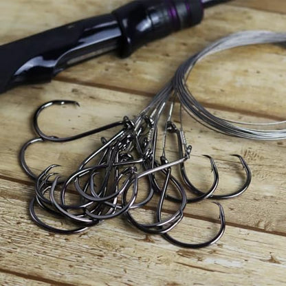 Circle Hooks Rigs, 15pcs Fishing Leader Rigs with Steel Leader Wire and Circle Hooks 1/0 2/0 3/0 4/0 5/0 6/0 7/0 8/0 9/0 10/0 for Bass, Catfish Fishing - size: 2/0