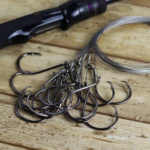 Circle Hooks Rigs, 15pcs Fishing Leader Rigs with Steel Leader Wire and Circle Hooks 1/0 2/0 3/0 4/0 5/0 6/0 7/0 8/0 9/0 10/0 for Bass, Catfish Fishing - size: 3/0