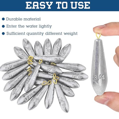 Landhoow Drop Shot Fishing Sinker Weights Kit Freshwater Catfishing Fishing Sinker Bass Casting Removable Line Saltwater Streamlined Snap Weight for Trolling Surf Tackle - size: 3/4 oz