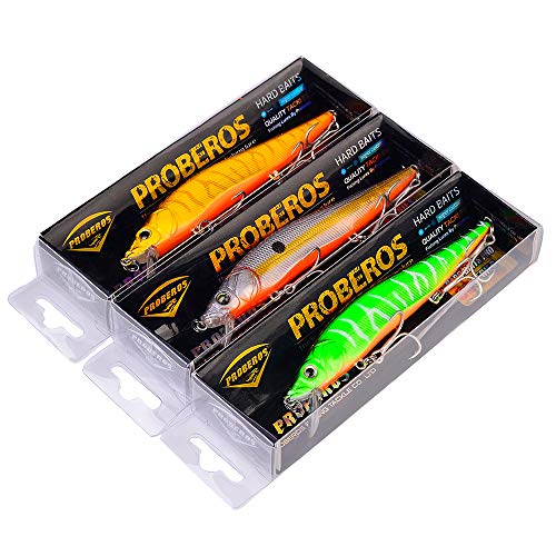 PROBEROS Minnow Bass Fishing Lures - Jerkbait Sinking Lure Set Hard Baits Crankbait for Trout Catfish Musky Bluegill Fishing Topwater Lures Plug 6Pcs/kit - color: 403-4.7inch/0.5oz-6pcs