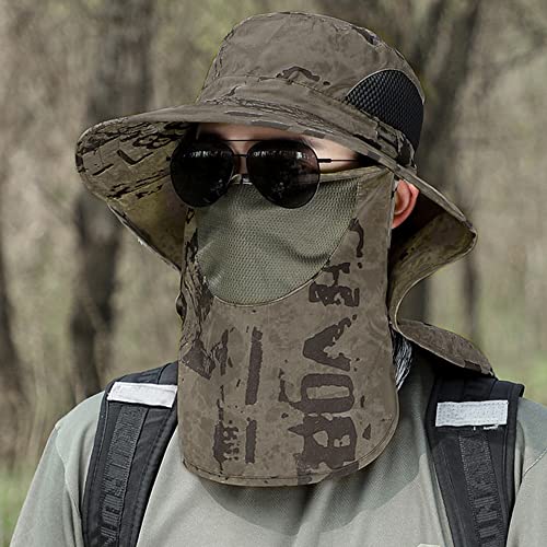 Unisex Outdoor Work Sunhat with Face Neck Flap UV Protection for Fishing Hiking Mountaineering Garden - color: Brown