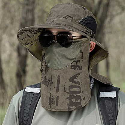 Unisex Outdoor Work Sunhat with Face Neck Flap UV Protection for Fishing Hiking Mountaineering Garden - color: Brown