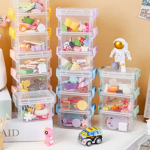 Nicunom 24 Pack Mini Plastic Storage Containers Box, 3.1" x 2.6" x 2" Stackable Bead Organizers with Lid, Clear Plastic Small Storage Box for Small Craft Items, Jewelry, Beads
