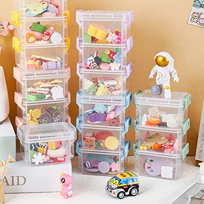 Nicunom 24 Pack Mini Plastic Storage Containers Box, 3.1" x 2.6" x 2" Stackable Bead Organizers with Lid, Clear Plastic Small Storage Box for Small Craft Items, Jewelry, Beads