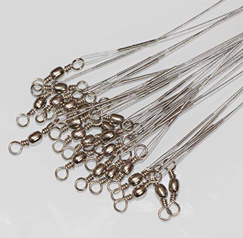 50pcs Fishing Wire Leaders Heavy Duty Nylon-Coated Fishing Line Wire Leaders with Swivels and Snaps 6inch Black/Green/Silver - color: 50pcs silver, size: 10 inch