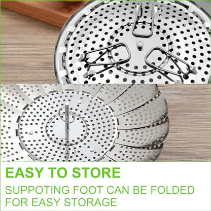 FOFAYU Vegetable Steamer Basket for Cooking, Stainless Steel Veggie Fish Food Steamer Basket, Folding Expandable Steamers to Fit Various Size Pot