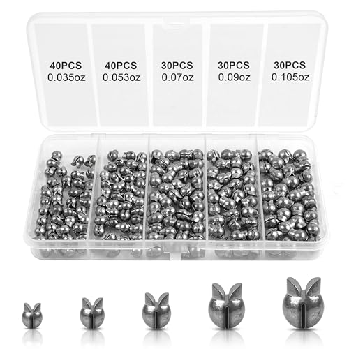 OROOTL 170pcs Split Shot Fishing Weights Sinkers - Premium Round Removable Fishing Sinkers Split Shot Weights Assortment Adjust Open Mouth Fishing Weights Clip for Freshwater Saltwater 5 Sizes
