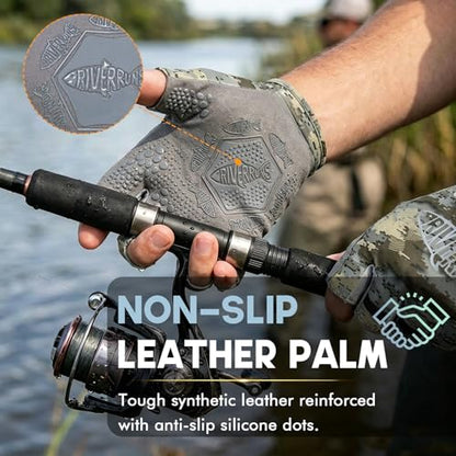 Riverruns SwiftShield Fishing Gloves Shortened Wrist UPF50+ Sun Gloves Fingerless Lightweight Breathable Hiking Driving Kayaking Paddling - color: CamoGray, size: Small