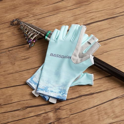 Bassdash ALTIMATE UPF 50+ Women’s Fishing Gloves UV Sun Protection Fingerless Gloves for Kayaking Paddling Hiking Cycling Driving Shooting Training - color: Seafoam Digital Gradient, size: Medium