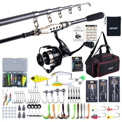 GOTURE Telescopic Fishing Rod and Reel Combos, Carbon Fiber Travel Fishing Pole, 9+1 BB Spinning Reel, Saltwater Freshwater Fishing Gear Kit with Braided Line, Lures, Carrier Bag for Bass Trout - color: 1 Rod & 1 Reel Spinning Fishing Combo - Oxford Soft