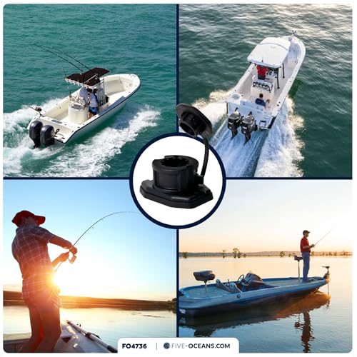 Five Oceans Fishing Rod Holder for Boat with Deck Mount Base, Black, High-Impact Nylon for Boats & Kayaks, Multiple Sizes - style: Compatible Spring-loaded Lock Cap Base