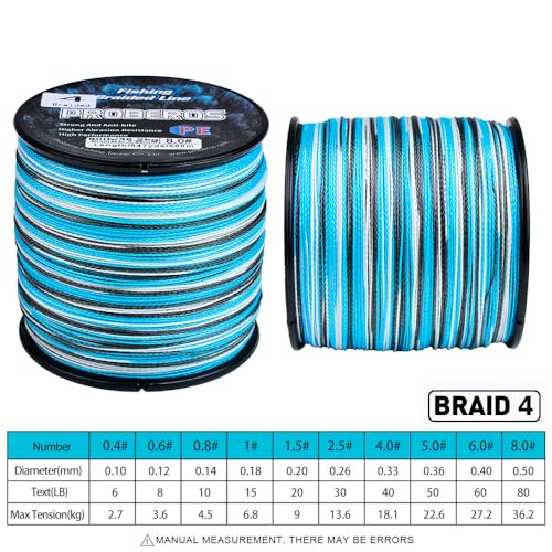 Braided Fishing Line 4 Strands Stronger Multifilament PE Braid Wire for Saltwater 6LB-100LB 110yards 328yards 547yards Super Strong Superline - color: Camouflage Blue, size: 328Yds/30LB