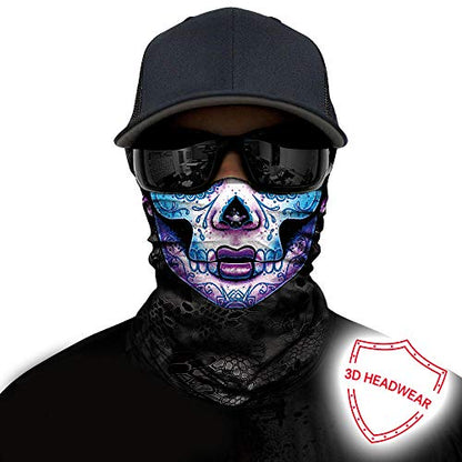 Obacle Skull Face Mask for Women Dust Wind Sun Protection Rave Festival Riding - color: Women Purple Blue Face