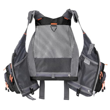 Gonex Fly Fishing Vest for Men Women, Comfortable Adjustable Fishing Vest with Multi-Pockets Reflective Stripes - color: Black+orange