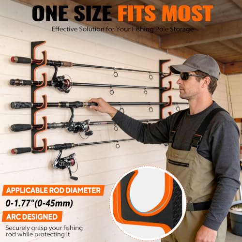 PLUSINNO H5P Fishing Rod Holder, Wall & Ceiling Mount Fishing Pole Holders for Garage, Fishing Rod Rack Holds 5/10/20 Rods, Combos & Fishing Nets - color: 2 Pack hold up 10 rods