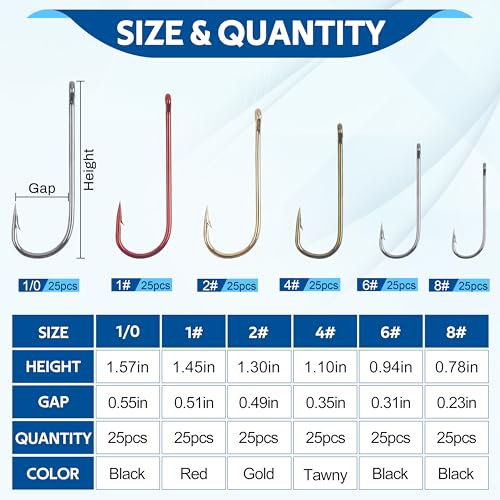 Crappie Panfish Hooks Aberdeen Fishing Hooks Set, 150pcs Long Shank Aberdeen Hooks High Carbon Steel Assorted Bluegill Small Light Wire Fishing Hooks for Bass Trout Catfish Sunfish Freshwater