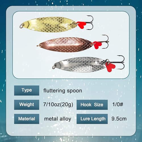Fishing Lures for Saltwater/Freshwater, Metal Trout Lures for Bass Walleye Pike, 5g Fishing Spoon with Single Hook - color: FS03