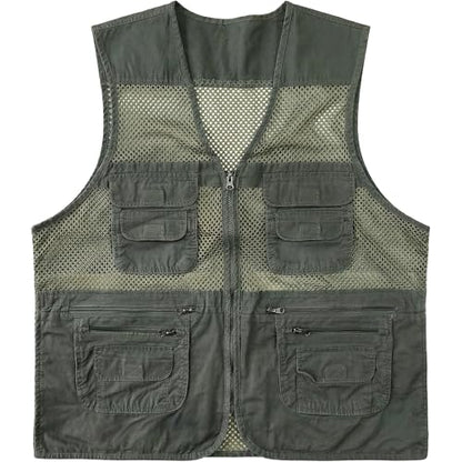 Men's Fishing Vest Multi-Pockets Unisex Mesh Utility Summer Vest for Hiking, Travel, Safari Waistcoat Jacket - color: Dark Green, size: Medium