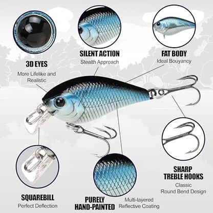 Lucky Craft LC 0.3 Squarebill Crankbait, Silent Fishing Lure for Bass Trout and Pike, Made in Japan, Freshwater Fishing Gear, Hard Bait Bass Lures - color: 052 Aurora Black