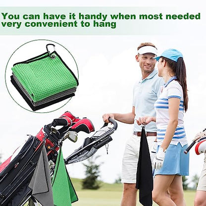 Batiyeer 12 Pcs Golf Towel Bulk for Golf Bags Microfiber Fabric Towel with Clip Waffle Pattern, Fitness, Camping, Hiking, Yoga - color: Black, Gray, Green