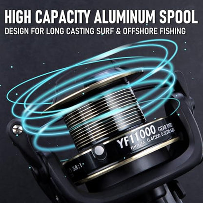 Alwonder Saltwater Spinning Reel 10000/11000 Surf Fishing Reel Graphite 13+1 Stainless Steel BBS 35LB Max Drag Heavy Duty Surf Casting Sea Offshore Catfish Reel - style: Model 11000