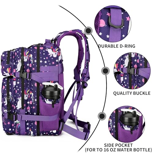 Lovelinks21 25L Tactical Military Backpack Small Travel Rucksack for Men and Women Assault Pack Bug Out Bag Molle Daypack Gym Backpack with Bottle Holder (Purple Pony) - color: Purple Pony