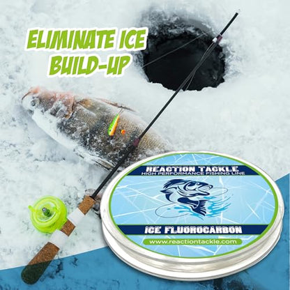 Reaction Tackle Ice Fishing Fluorocarbon Line - Fast Sinking, Abrasion Resistant, Low Visibility Leader and Main Line for Panfish, Trout, Walleye and Bass - size: 2 Lb (125 Yards)