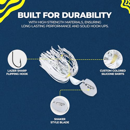Sidewinder Bladed Jigs for Bass Fishing 1/2 Oz and 3/8 Oz | 2 and 5 - Pack | Fishing lures with 5/0 bladed jig head, vibrating shaker blade, low-column action, lifelike baitfish profile & skirt colors - size: 3/8 oz Baitfish ( Pack of 2 )