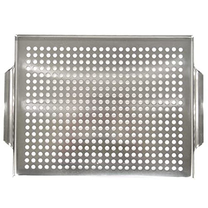 Stainless Steel BBQ Grill Topper Pan Tray for Vegetables, Meats, Skewers & Seafood - Grill Pan for Gas & Charcoal Grills & BBQ - Outdoor Cooking, Grilling, Camping & Tailgating by Mr. Bar-B-Q 06032Y - size: 16x12 Inch