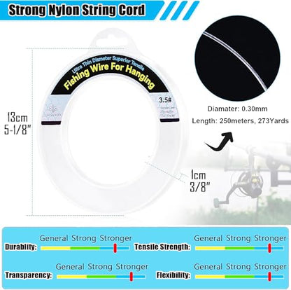 Clear Fishing Wire, Monofilament Fishing Line, Clear String for Hanging, Invisible Strong Wire Nylon Thread for Hanging Balloon Garland Picture Decorations - size: 0.3mm/820ft/12lb