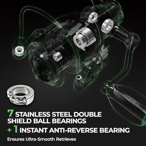 KastKing Spartacus II Spinning Reel – Sealed Carbon Fiber 22LBs Max Drag – 7+1 Stainless BB for Saltwater&Freshwater – 5.2:1 Gear Ratio – Size 500&1000 Perfect for Ice Fishing - size: 1000