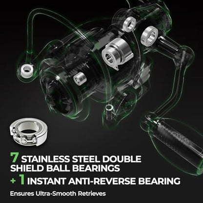 KastKing Spartacus II Spinning Reel – Sealed Carbon Fiber 22LBs Max Drag – 7+1 Stainless BB for Saltwater&Freshwater – 5.2:1 Gear Ratio – Size 500&1000 Perfect for Ice Fishing - size: 1000