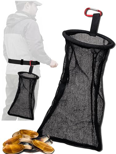 SturdyShape Clam Bag Mesh Waistline with Carabiner - Rigid Ring Basket Equipment Top Catch & Shell Collection Fishing Net for Razor Clamming/Diving v2 (2)