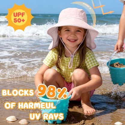 ZOORON Outdoor Kids Sun Hat with Neck Flap UPF 50+ Sun Protection Fishing Hat Wide Brim Summer Kids Beach Hats for Girls Boys - color: 1pack-pink