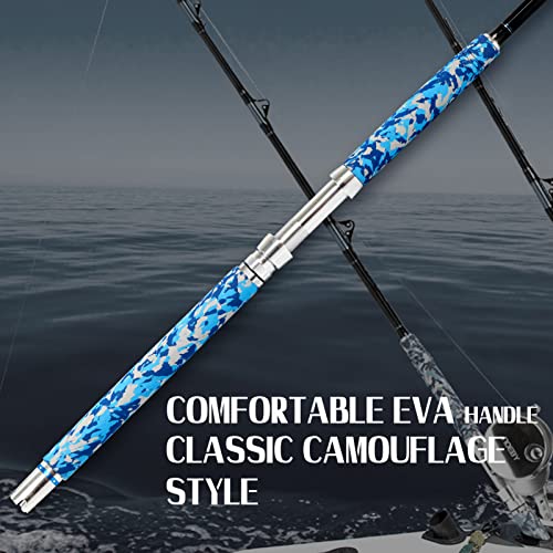 Fiblink Fishing Trolling Rod 1 Piece/2 Piece Saltwater Offshore Heavy Roller Rod Big Game Conventional Boat Camo Fishing Pole (6'/6'6",30-50lb/50-80lb/80-120lb) - style: 6'6" - 30-50lb - 1pc - Straight