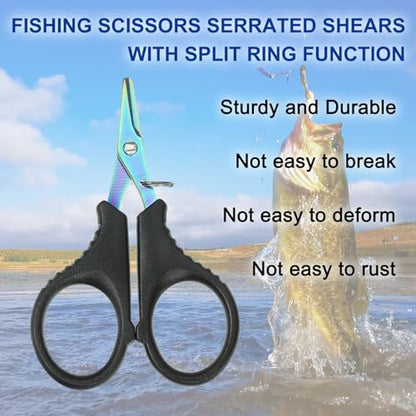 PATIKIL Fishing Scissors Non-Slip Serrated Edge Scissor Braided Line Cutter Braid Scissor Fishing Snips with Split Ring Function for Fishing Trimming