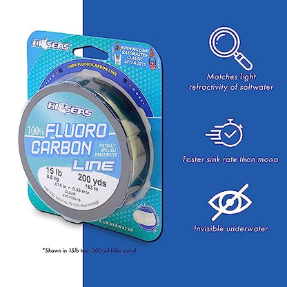 Hi-Seas 100% Fluorocarbon Fishing Line Clear - Strong & Tough Fishing Leader Line, Sinks Faster Than Monofilament Fishing Line. Available in 6lb, 8lb, 10lb, 12lb, 15lb, 20lb, 25lb Test - style: 20 Pound Test, 200 Yard