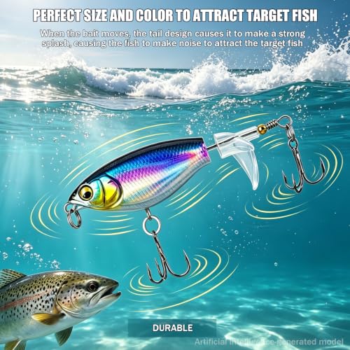 Kynzo Topwater Fishing Lures with Rotating Tail, Floating Bass Lures Hard Bait for Freshwater and Saltwater, Life-Like Surface Propeller Tail Spinner for Bass, Trout, Musky and Pike - color: A-10Pcs-lure