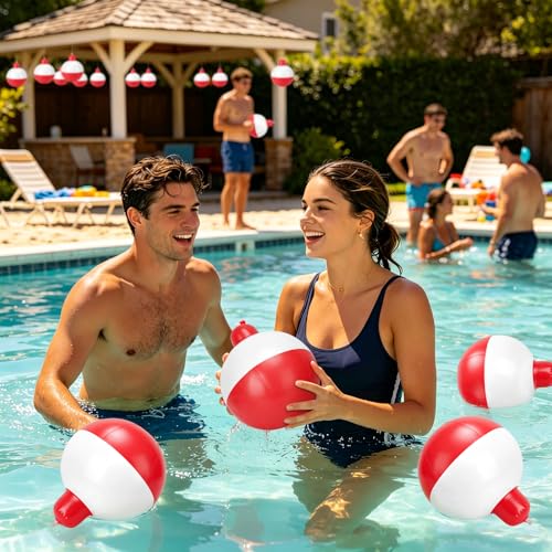 5 Pieces 12 Inch Inflatable Fishing Bobbers Red White Inflatable Bobbers Fishing Bobber Balloons for Fishermen Birthday Yard Swimming Pool Party Favors Supplies (5 PCS)