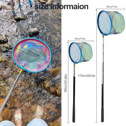 Fishing Nets with Bucket Fishing Retractable Landing Net Lightweight Aluminum Pole with Non-Slip Handle for Catch and Release and Release Frogs Butterfly Youth Outdoor - style: Green+yellow