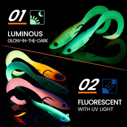 TRUSCEND Duramax Easy Catch Soft Fishing Lures with BKK Hook, Trembly Sinking & Vibrating Swim for More Bites, Pre-Rigged Curly & T-Tail Swimbait for Bass, Trout, Crappie, Freshwater Saltwater Fishing - color: A1-3"-1/4oz