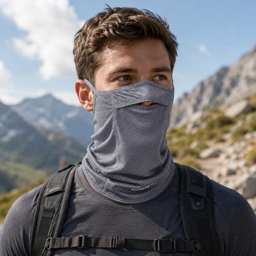 Sun Protection Face Mask with Neck Cover, Cooling Breathable Ear Loop Neck Gaiter for Fishing Cycling Running - color: Gray