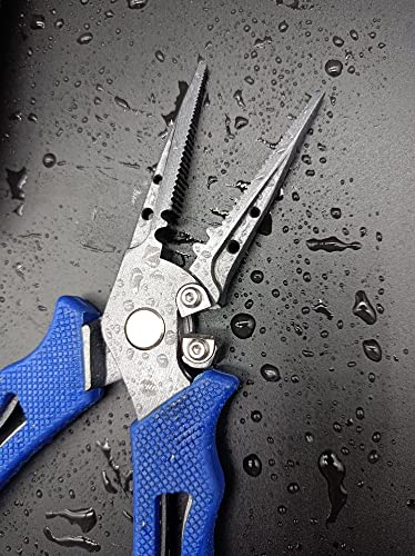 Fishing Pliers,Saltwater Resistant Fishing Gear,Fly Fishing Tools Set,Hook Remover Split Ring,Ice Fishing Gifts for Men - color: Dark Blue Tool Set