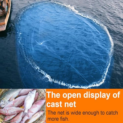 Nylon Monofilament Cast Net, 4FT/6FT/7FT/8FT/9FT/10FT/12FT American Style Hand Throwing Fishing Net with Iron Chain Weights for Saltwater and Freshwater - color: BLUE, size: 4FT