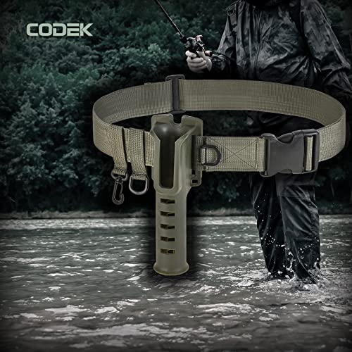 CODEK Fishing Waist Belt Rod Holder - Adjustable Wading Belt With Portable Pole Inserter for Spinning, Casting Reel, Surf, Kayak, Fly Fishing Gear Accessories - Wader Strap - style: Green