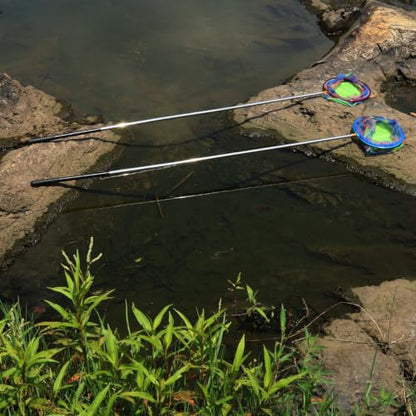 Fishing Net 2 Pack Retractable Lightweight Landing Net with Aluminum Rod Handle Fishing Nets for Youth Catch and Release Butterfly Nets - style: Blue+black