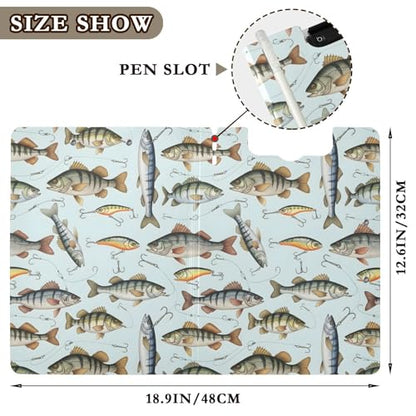A4 Foldable Clipboard Folder with Double Clips Metal Clip, Pen Holder, 360 Degree Foldable Storage Clipboards Fish Hooks Lures Binder File Folder for Office,Nursing,Work,