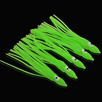 Fishing Squid Skirts Lures Octopus Skirts Trolling Lures Soft Plastic Fishing Tackle Squid Bait for Saltwater Bass Salmon Trout - color: Green, size: 3.54in - 30pcs